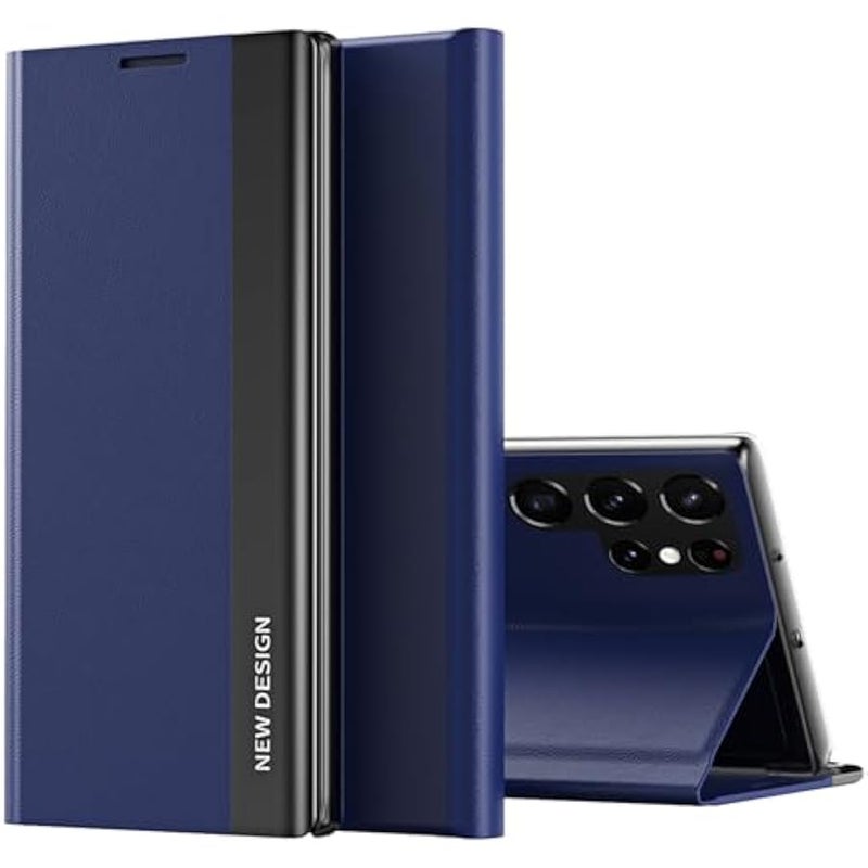 for Samsung Galaxy S25 Ultra Case for Men, Thin PU Leather Business Flip Folio Cover with Kickstand, Slim Full Body Protective Phone Case for Samsung S25 Ultra CX Deep Blue - Image 1